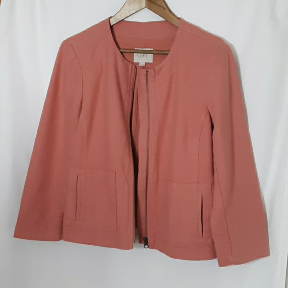 LOFT lined linen blend zip blazer - Picture 3 of 6